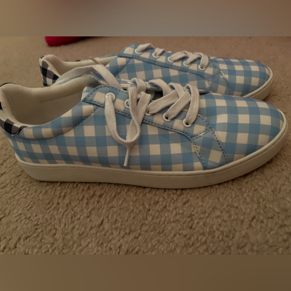 Womens Draper James blue white checker flat shoes